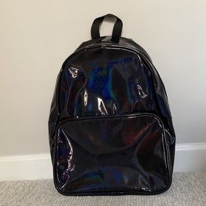 Dolls Kill Shiny Oil Slick Iridescent Rainbow Backpack